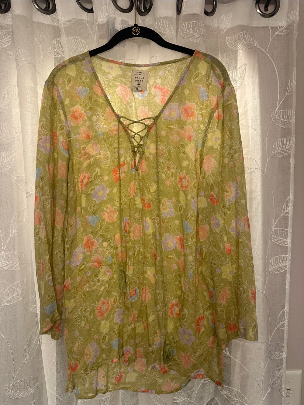 Billabong Olive Green Floral Lace-Up Swim Coverup - Picture 1 of 7